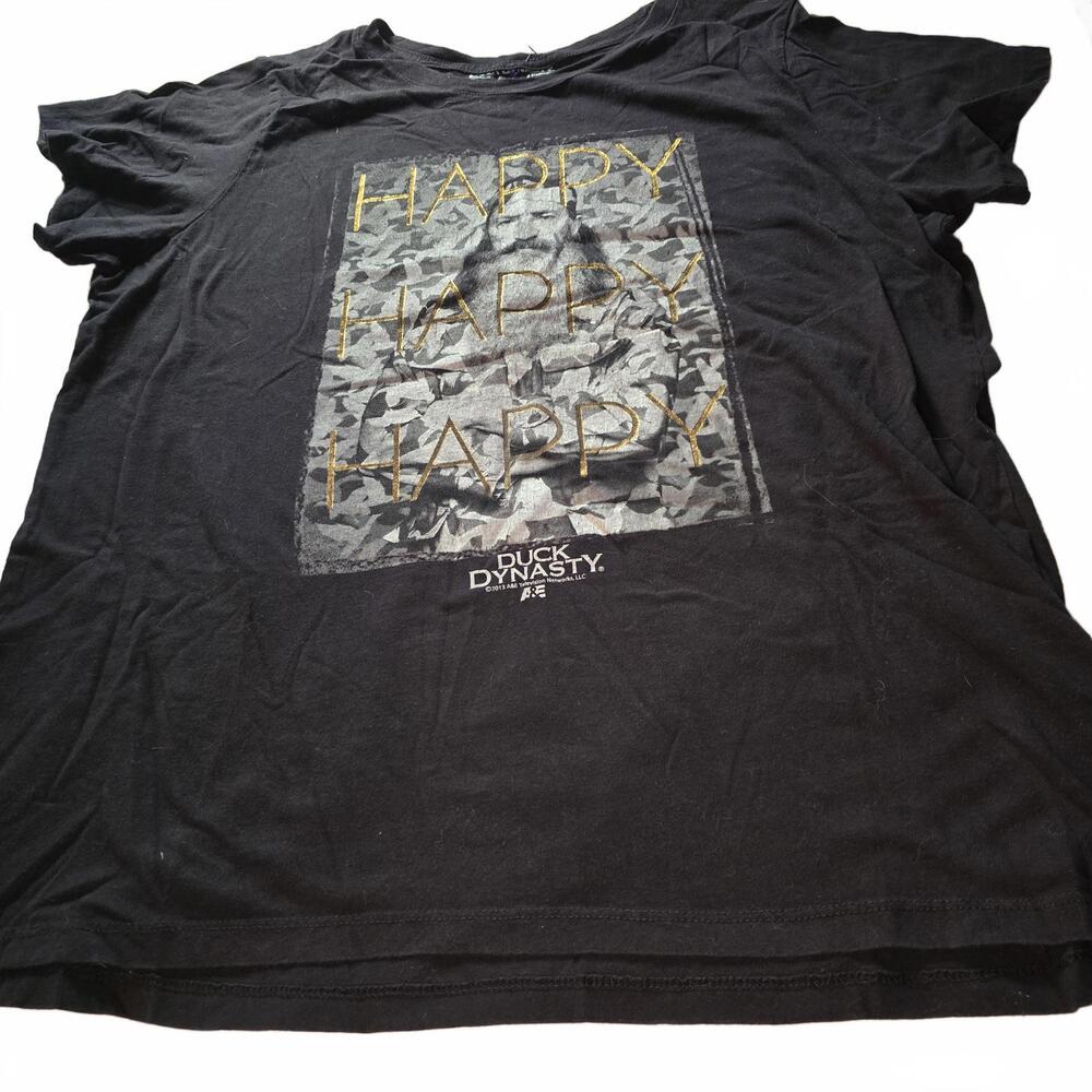 Duck Dynasty Black Graphic T-Shirt with Phil Robertson and 'Happy' Print Size 3X